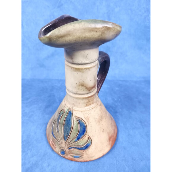 Mid Century Stoneware Vintage Pottery Hand Painted Small Liquor Pitcher - Picture 2 of 10